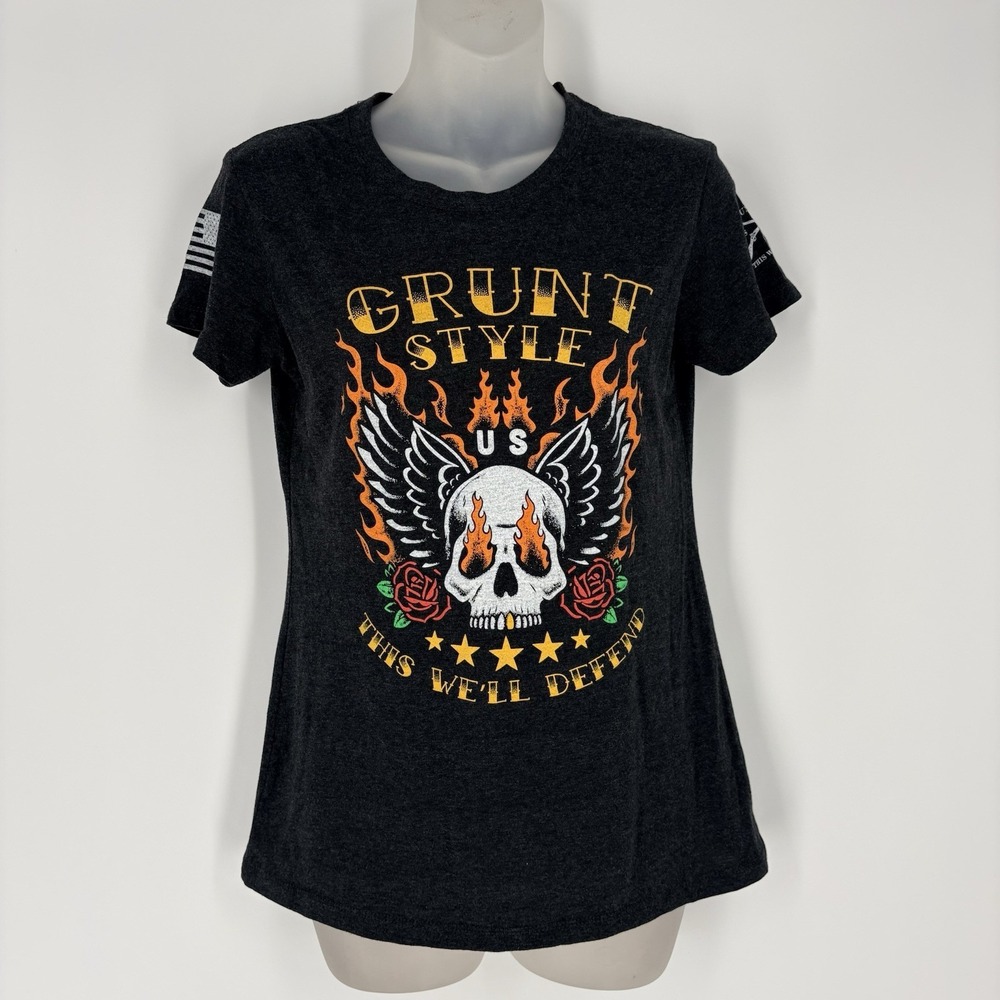 Grunt Style Shirt Womens S Black Crew This We'll Defend Skull T-Shirt Tee